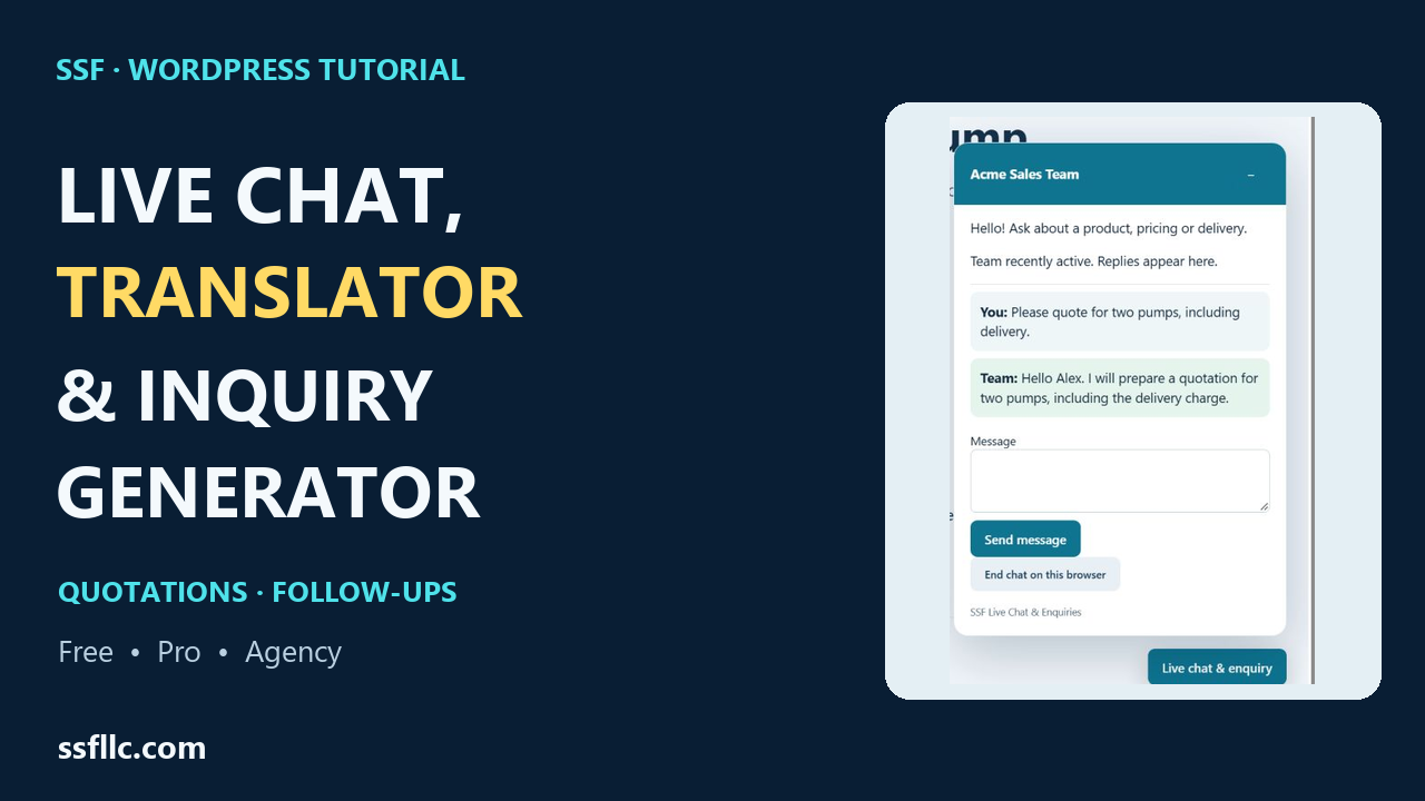 SSF Live Chat, Translator and Inquiry Generator: WordPress live chat, translation, quotations and follow-ups