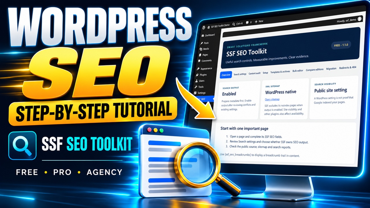 SSF SEO Toolkit — WordPress SEO step-by-step tutorial with real plugin controls