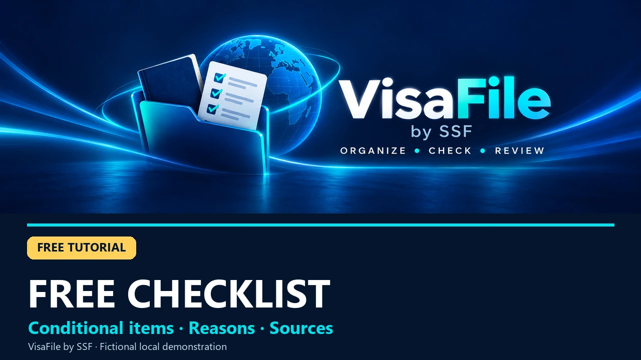 VisaFile Free tutorial: conditional checklist, source explanations and printable preparation report.