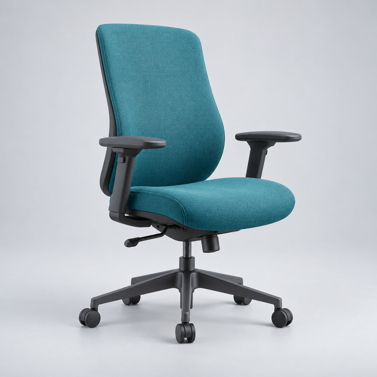 Teal office chair illustration used in a sample furniture datasheet