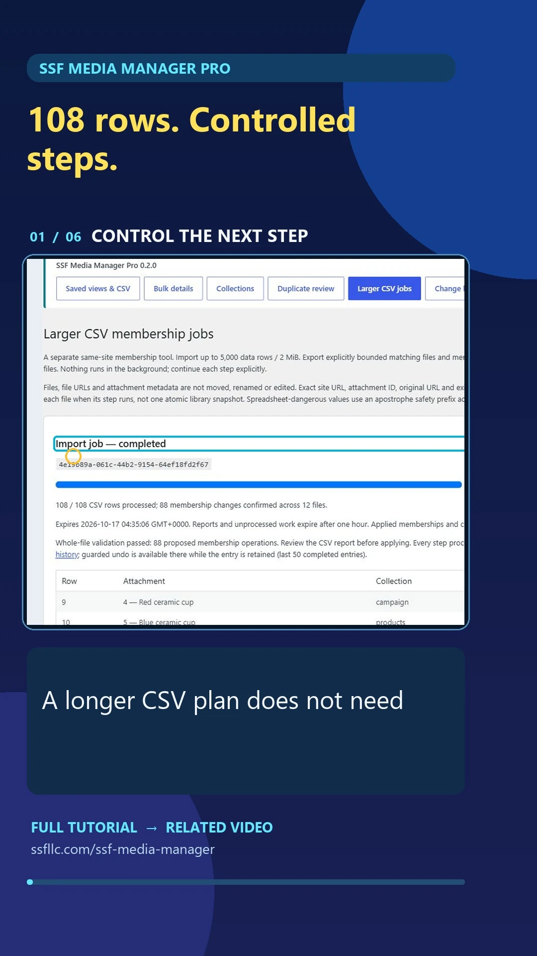 SSF Media Manager Pro Short cover for larger csv jobs.