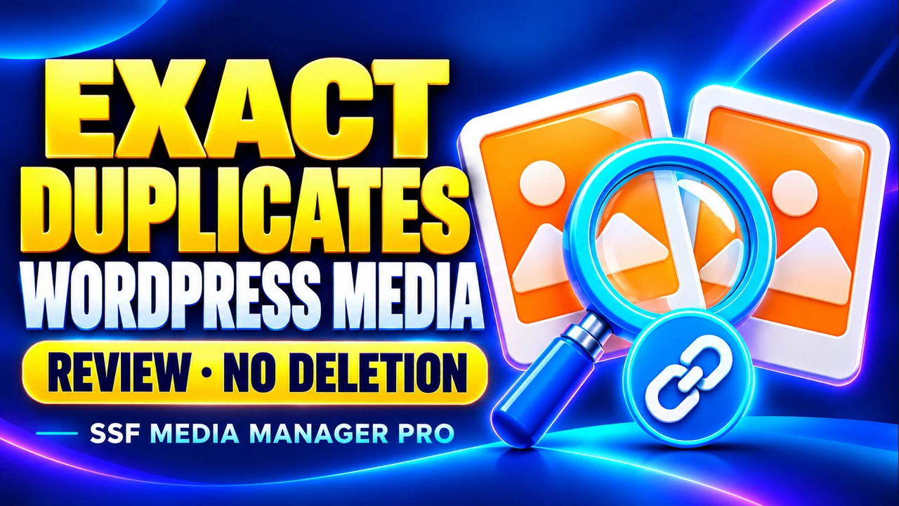 SSF Media Manager Pro tutorial cover for exact-duplicate review.