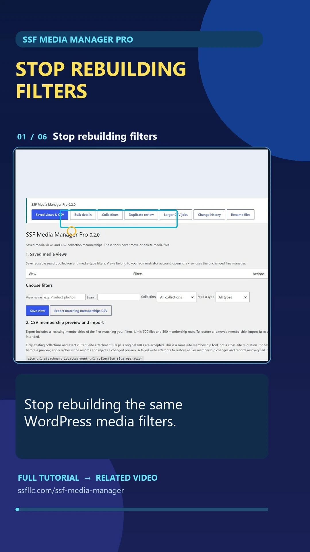 SSF Media Manager Pro Short cover for saved filter views.