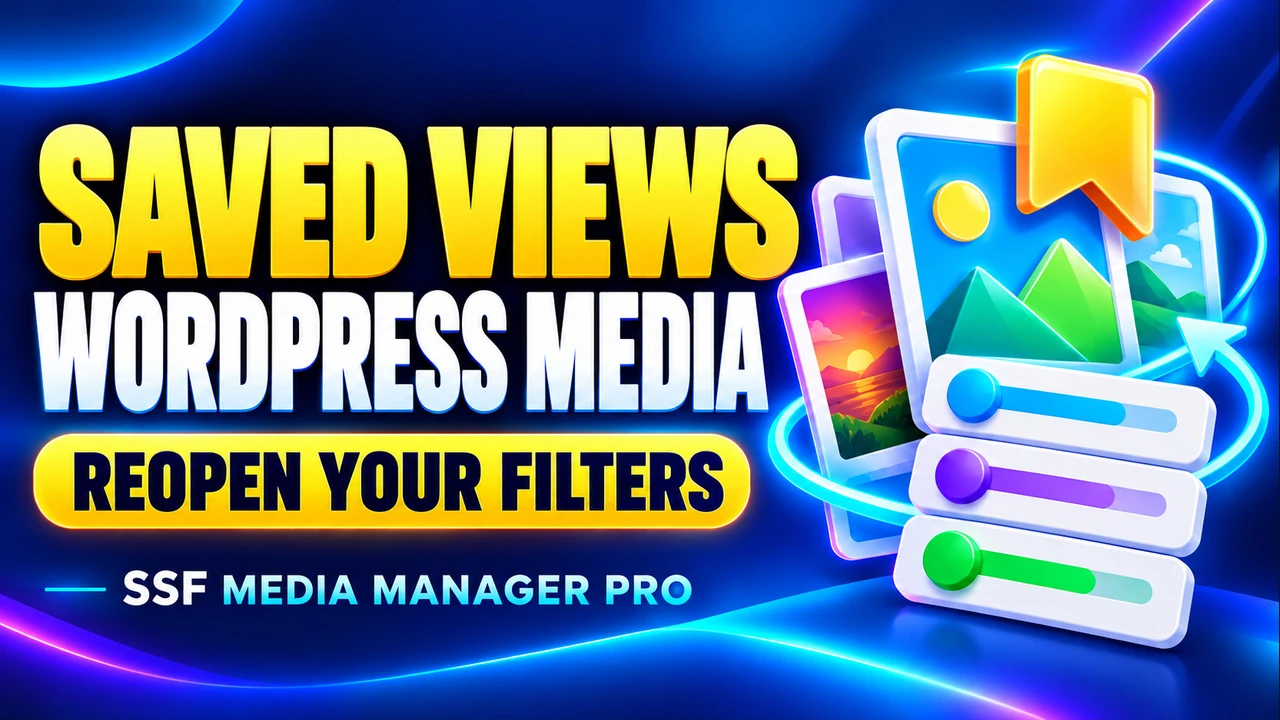 SSF Media Manager Pro tutorial cover for saved filter views.