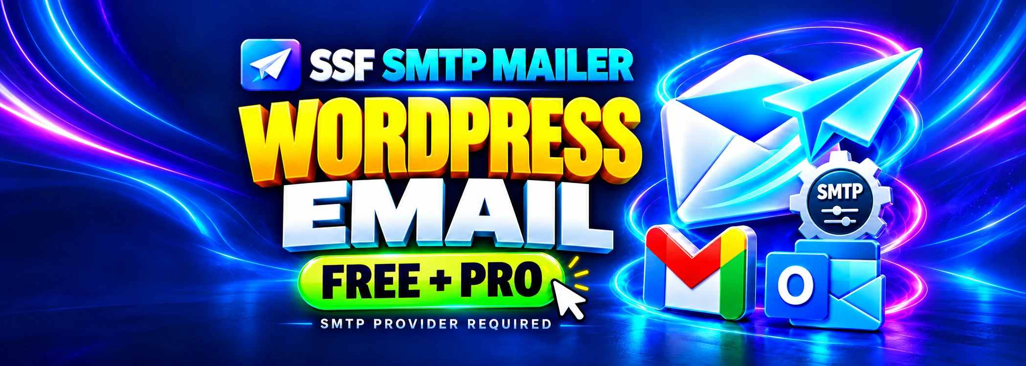 SSF SMTP Mailer Free and Pro: WordPress email tools, with independently arranged Gmail and Outlook SMTP-provider examples